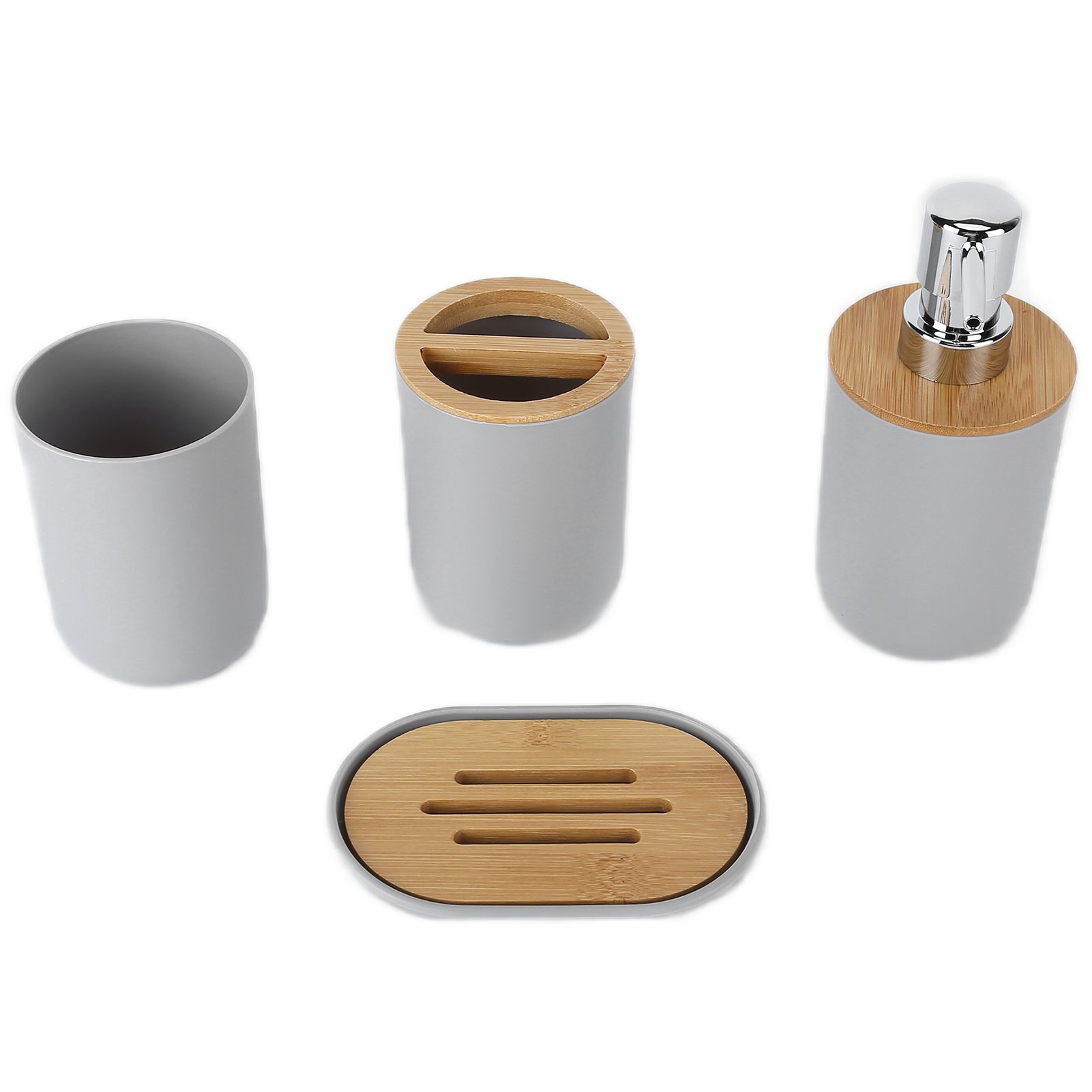 4Pcs Bathroom Accessory Set Bamboo Waterproof Durable Gift Toothbrush Cup for Home HotelGrey โ image 3