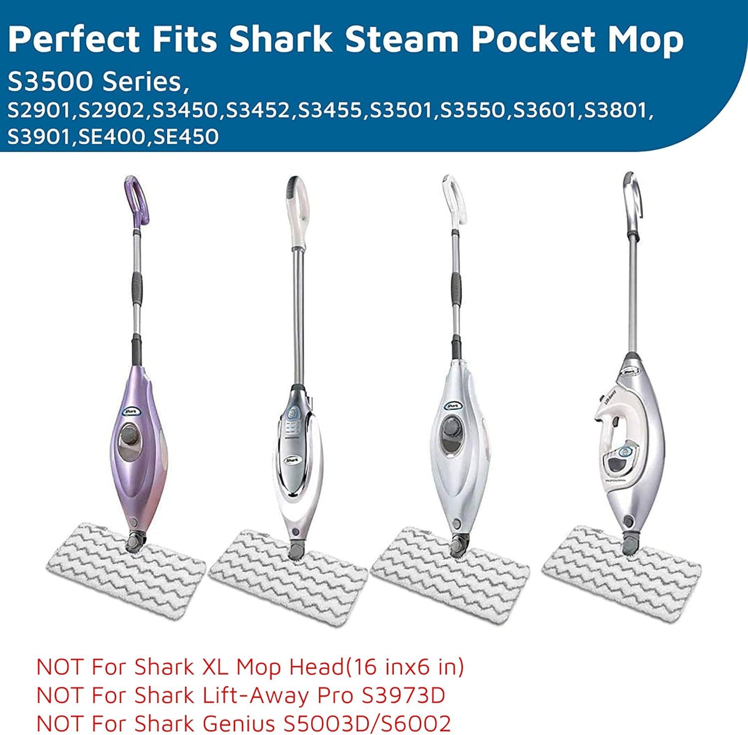 6 Pack Steam Mop Pad or Shark Steam Pocket Mops S3500 Series S3501 S3601 S3550 S3901 S3801 SE450 S3801CO S3601D (2 Sot mop pad+4 scrubby mop pad) โ image 3