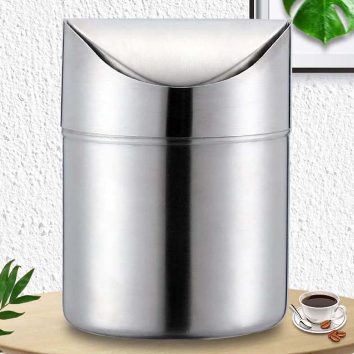 Stainless Steel Small Trash Cans, Trumpet Desktops Mini Creative Covered Desk Kitchen Living Room Trash Cans(Sliver) โ image 4