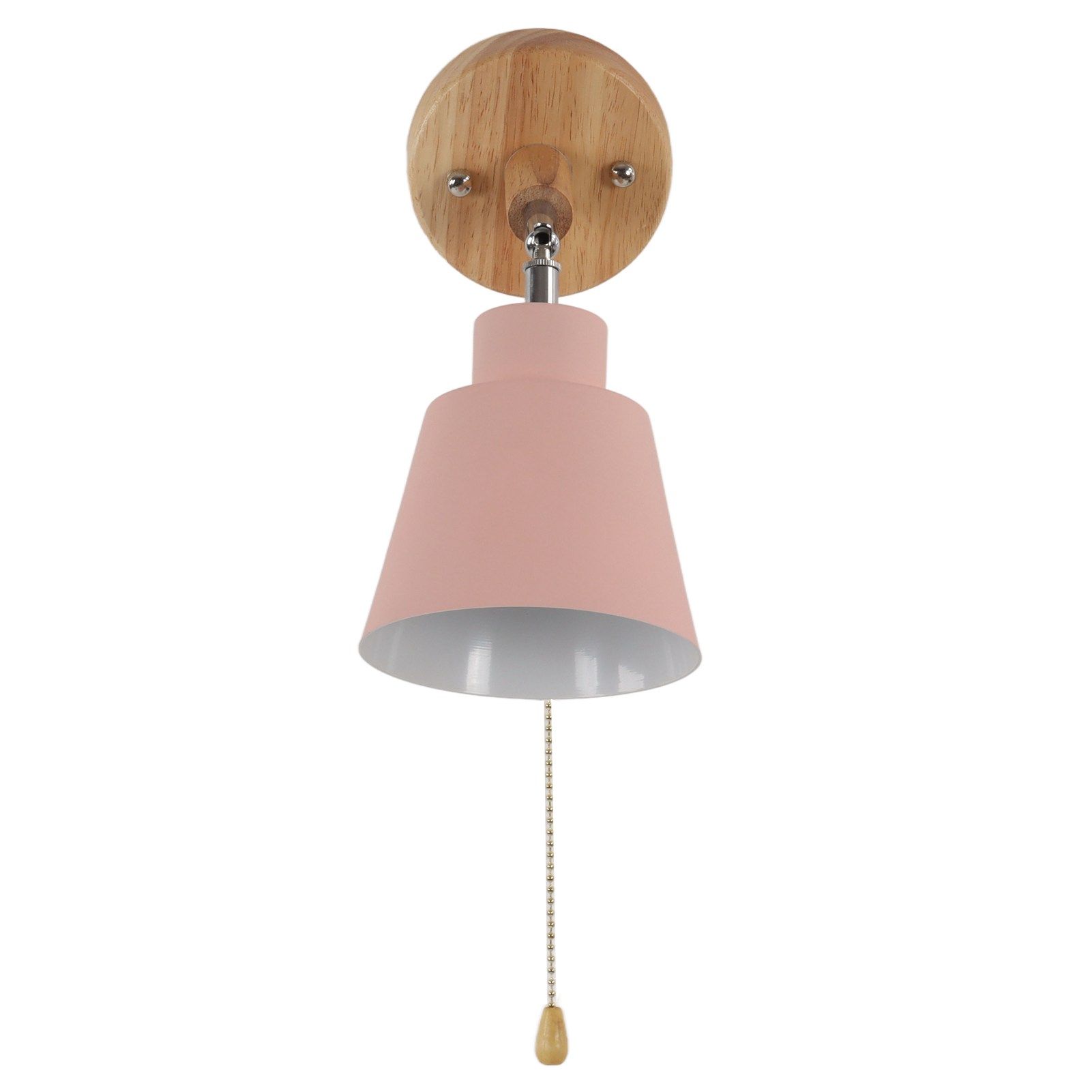 Macaron Bedside Wall Lamp Space Saving Pink Lampshade Wall Sconces with Wood Base for Living Room Bedroom Office 100‑240V — image 6