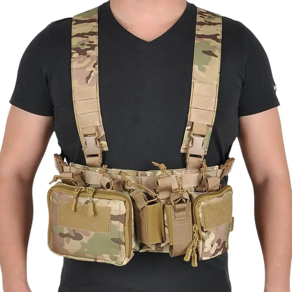 Tactical Chest Vest Rig Bag Field Training Vest Multifunctional Camouflage Strap with Multi-Pocket Outdoor Camping CS Match Pack - Khaki — image 3