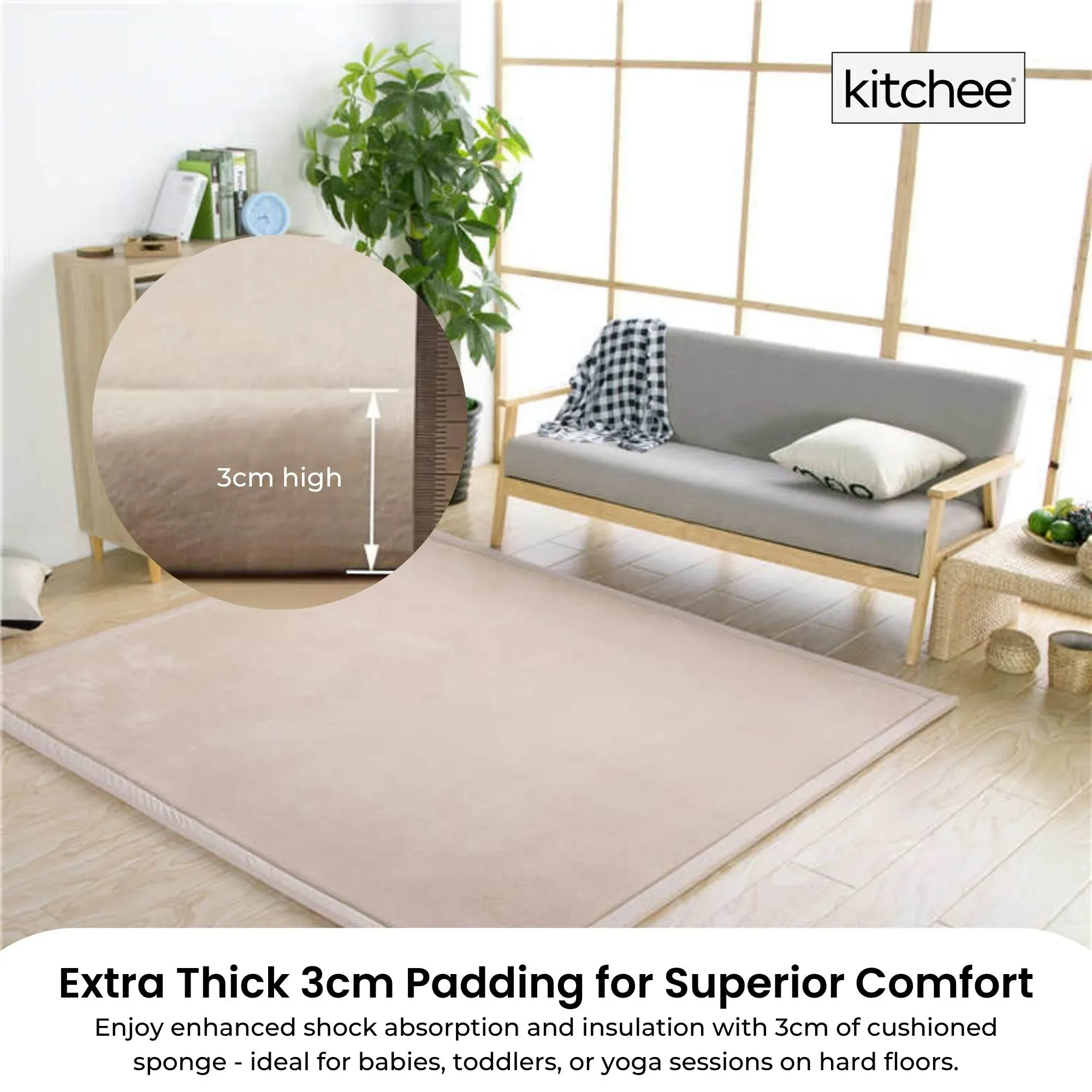 Kitchee Foam Floor Mat 150 × 200cm - Padded Thick Soft Tatami Style Rug Cream — image 2
