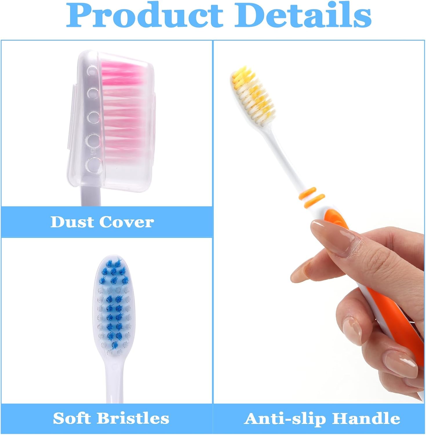 100 Pack Bulk Toothbrush Package with Covers Premium Quality Individually Wrapped Tooth Brushes, Soft Bristle Toothbrushes for Adults & kids, Hygienic Cap — image 3