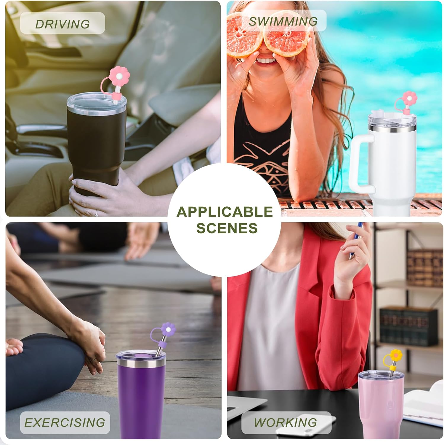 6Pcs Straw Covers Cap Toppers, 0.4in /10mm Straws Cap for 20&30&40oz Tumbler Drinking Cup with Handle, Reusable Cute Silicone Tips Lids Protectors for Water โ image 5