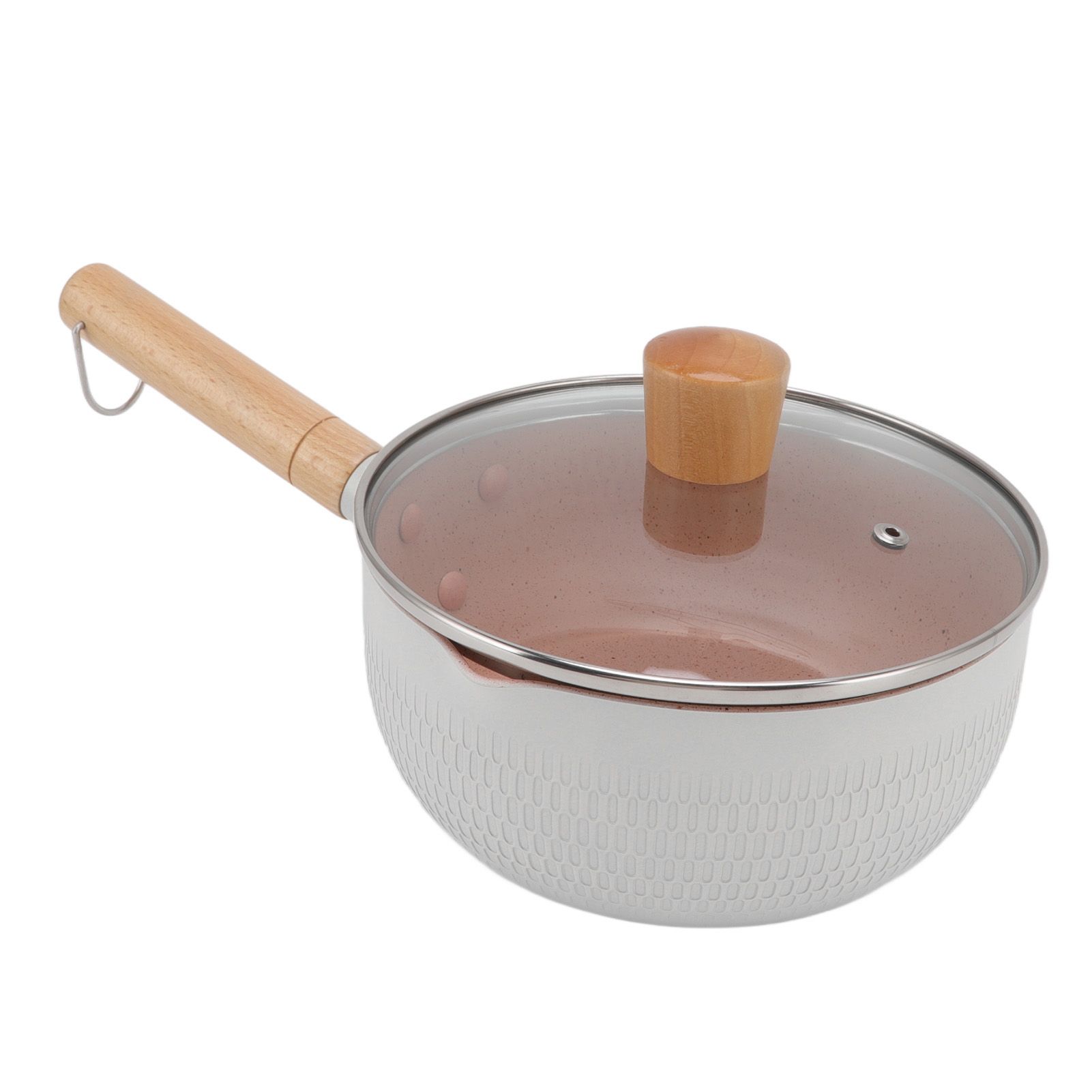 Sauce Pan Stick Proof Aluminum Alloy Multi Functional Milk Pot with Wooden Handle for Induction Gas Stove White โ image 4