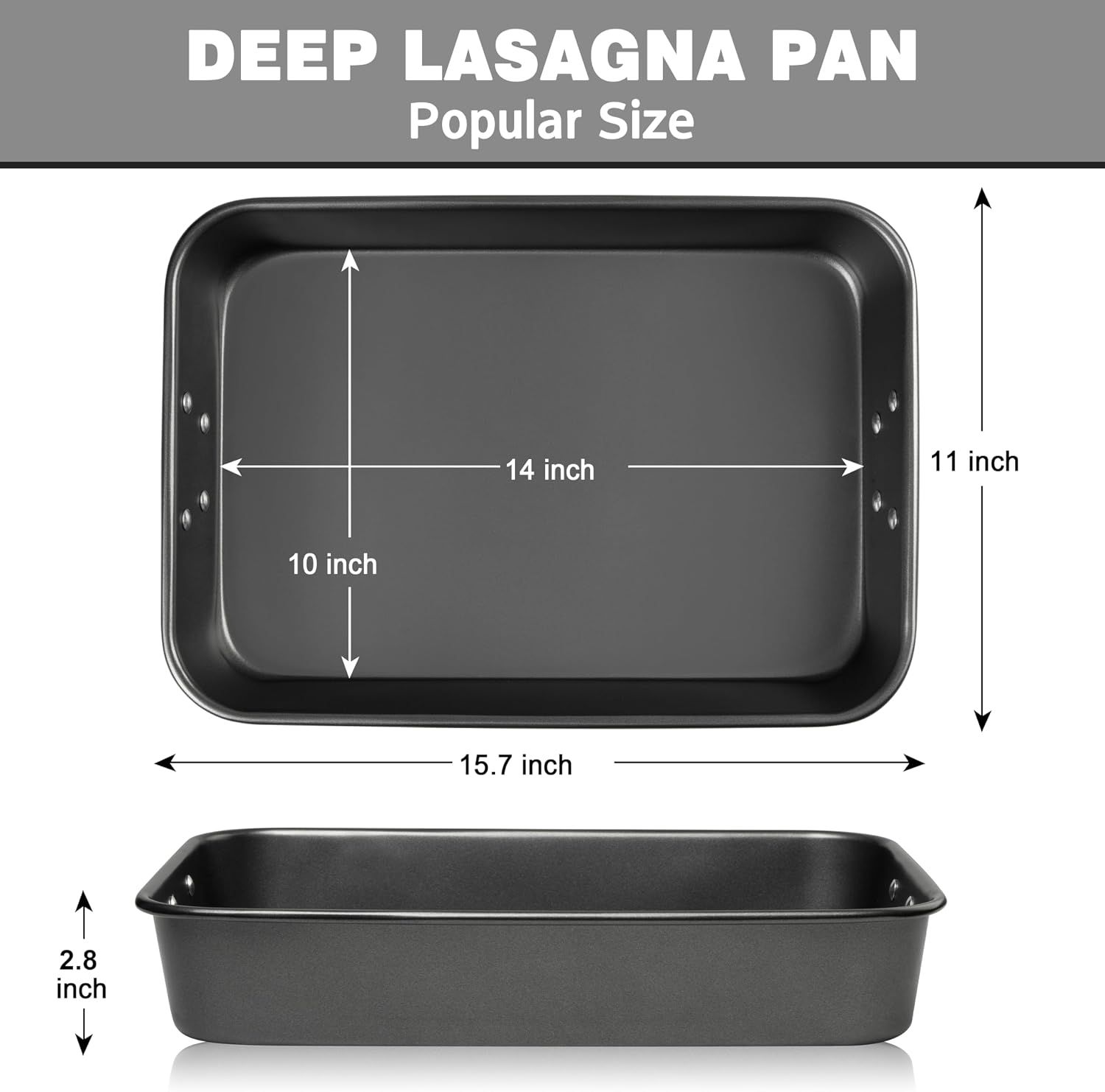 Non Stick Lasagne Pan with Handles, Deep Rectangular Oven Roasting Dish for Cakes, Brownies, Lasagne and Family Baking, 38.1 x 27.9 x 7.6 cm — image 2