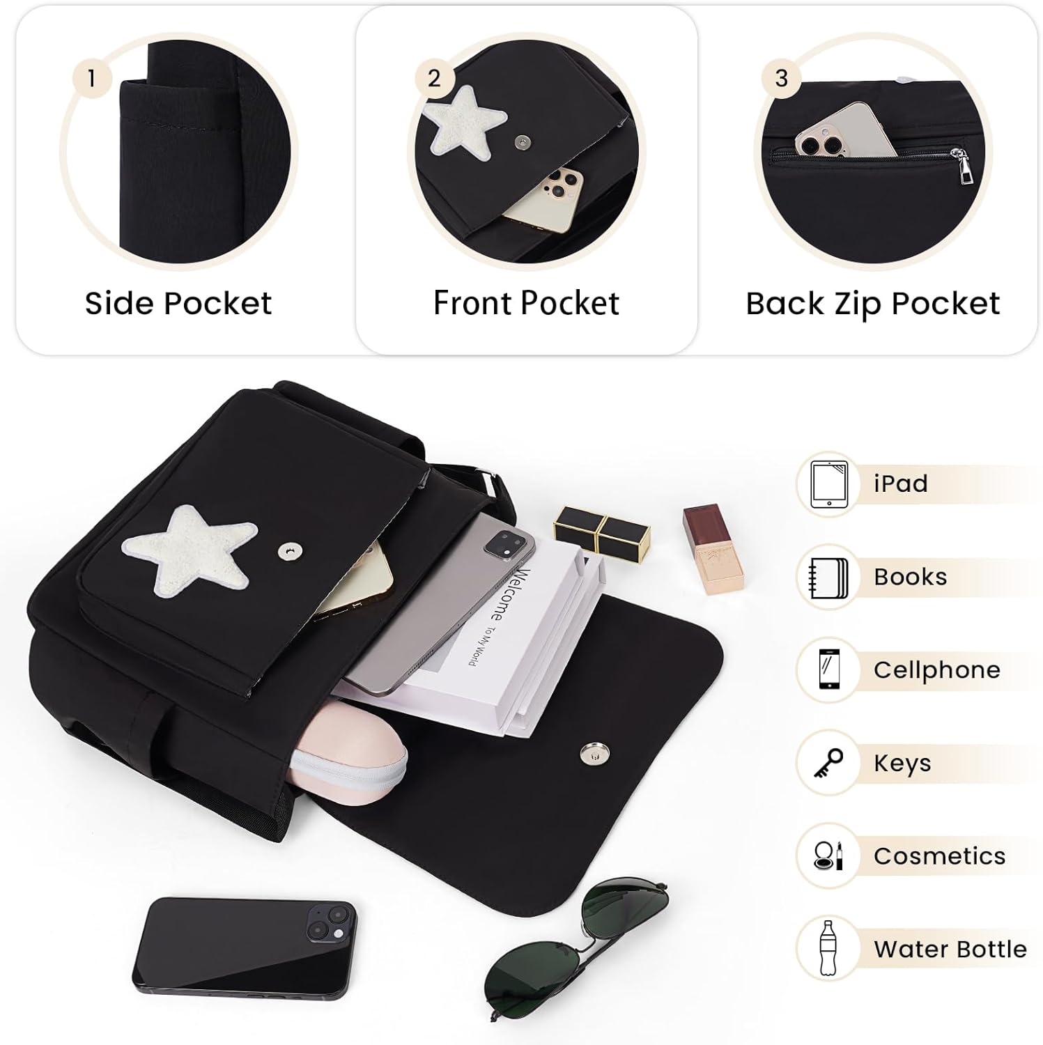 Aesthetic Messenger Bag Cute Tote Bags Y2K Star Shoulder Bag Canvas Tote Bag Kawaii Crossbody Bag for Women — image 4