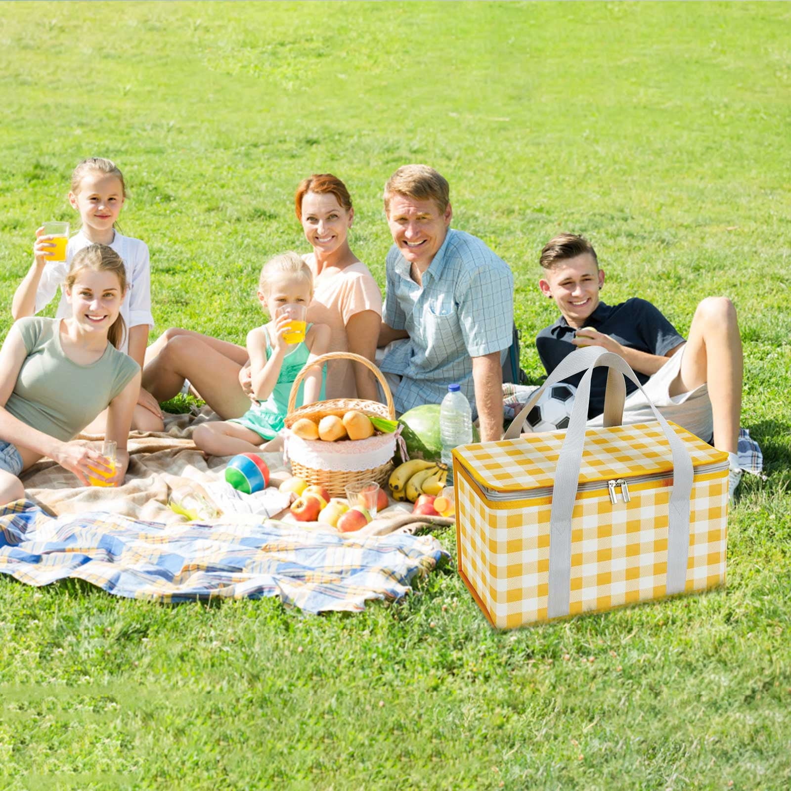 Large Picnic Basket Shopping Basket Camping Picnic Basket Travel Picnic Bag Portable Bento Bag Thermal Insulation Bag Yellow โ image 4