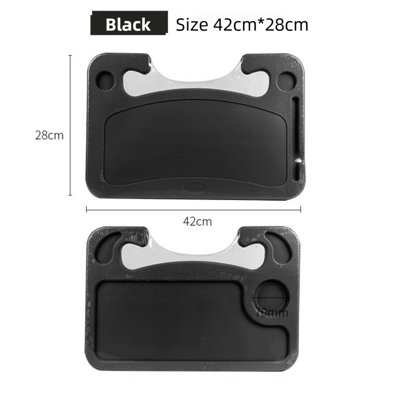 Black Multi-Functional Car Steering Wheel Tray - Portable Auto Desk for Eating, Laptop, and Drink Holder (42x28CM) — image 2