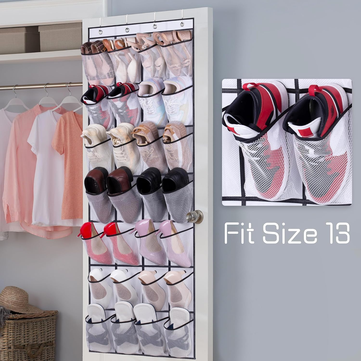 28 Large Mesh Pockets Over The Door Shoe Rack, Hanging Shoe Organizer for Closet Hanging Shoe Rack Holder Hanger, White — image 2