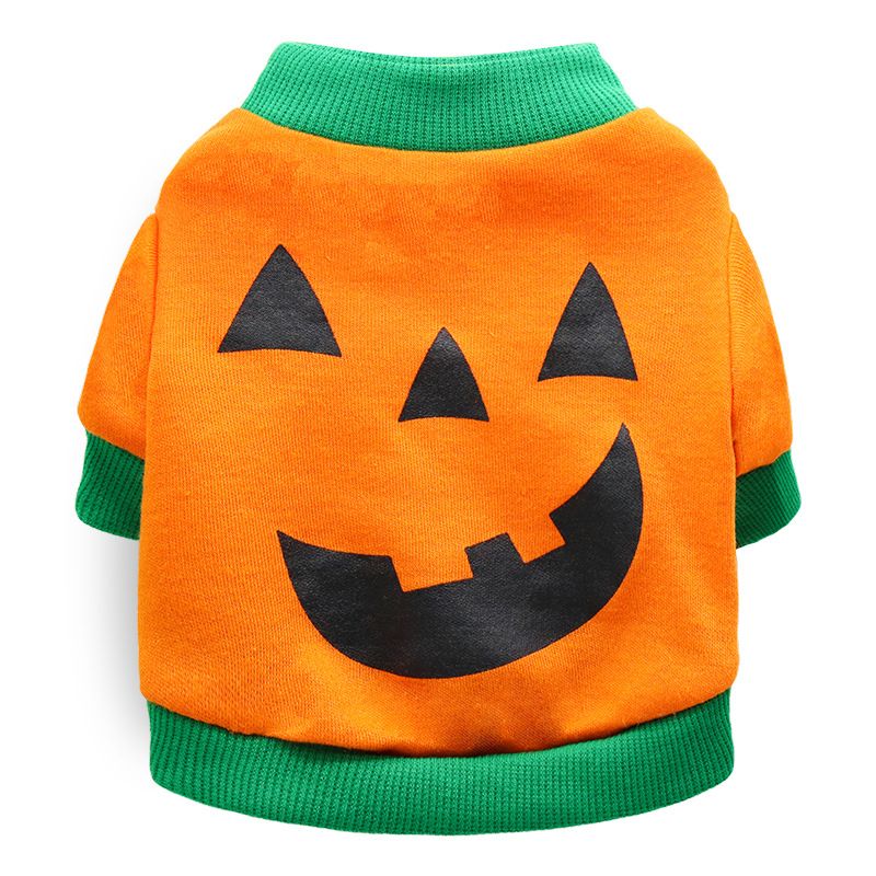 DROOLING DOG Pet Dog Cat Clothes Cotton T Shirt Orange dark green edge (pumpkin head) Size: S; Neck (cm): 24-28; Bust (cm): 32-38; Back length (cm): 22-25