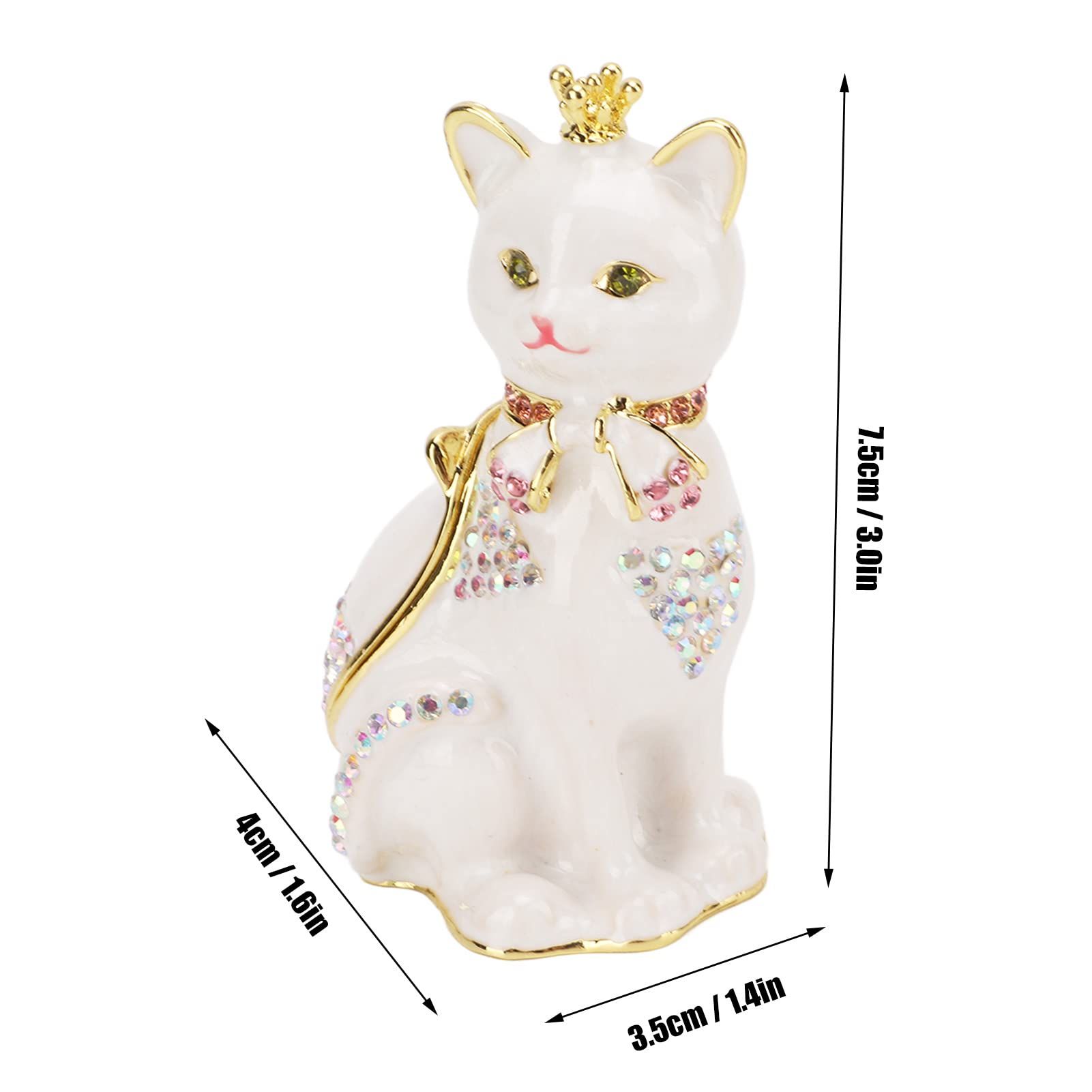 Enameled Trinket Box, Hand Painted Enameled Cat Jewelry Box with Sparkling Rhinestones for Home Office Decor โ image 4