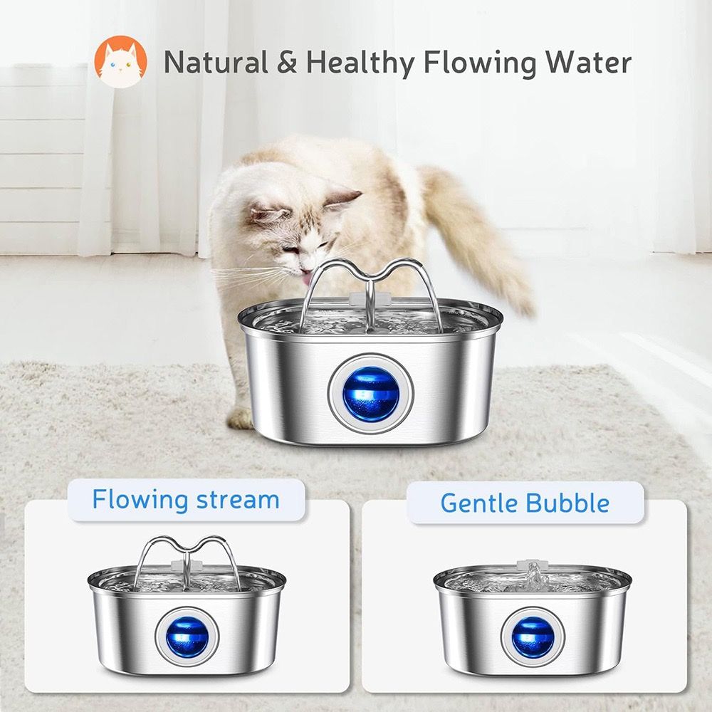 304 Stainless Steel Pet Water Fountain, 3.2L Oval Design with Dual Water Flow, Ultra-Quiet Automatic Circulating Filtered Drinking Station for Cats and Dogs — image 2