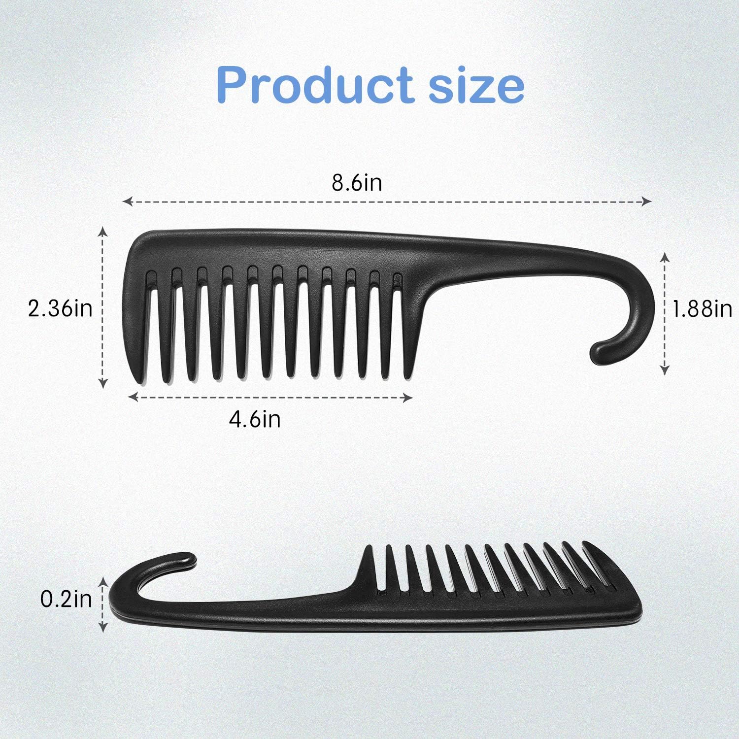 Wide Tooth Comb Shower Comb With Hook, Good for Curly Hair Wet Dry, Premium Tangle Free Combs Black — image 3