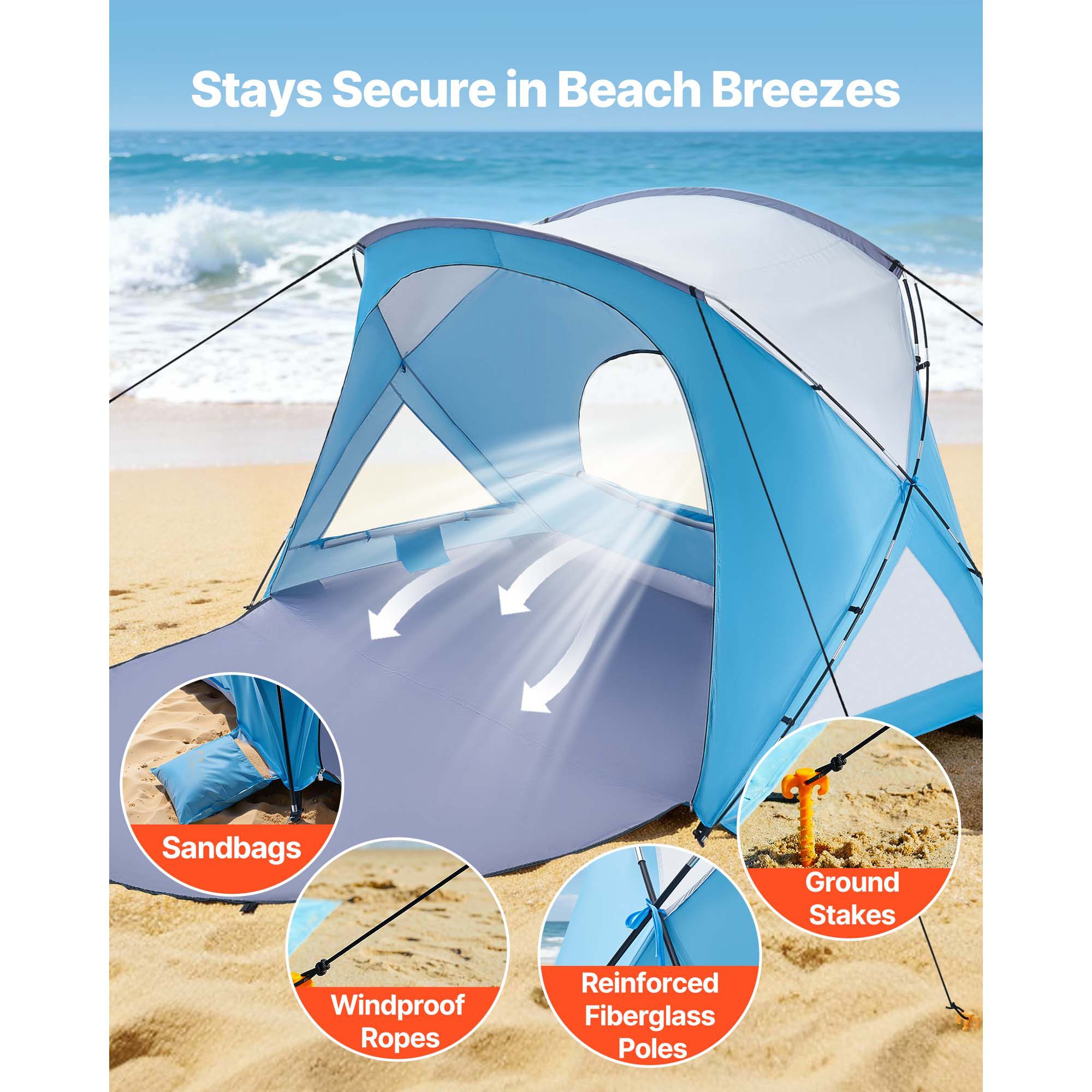 Beach Tent Sun Shelter for 6 Person, UPF 50+ Protection, Portable Sun Shade Canopy with Carrying Bag & Sand Pockets, Lightweight and Easy Setup Beach Umbrella — image 4