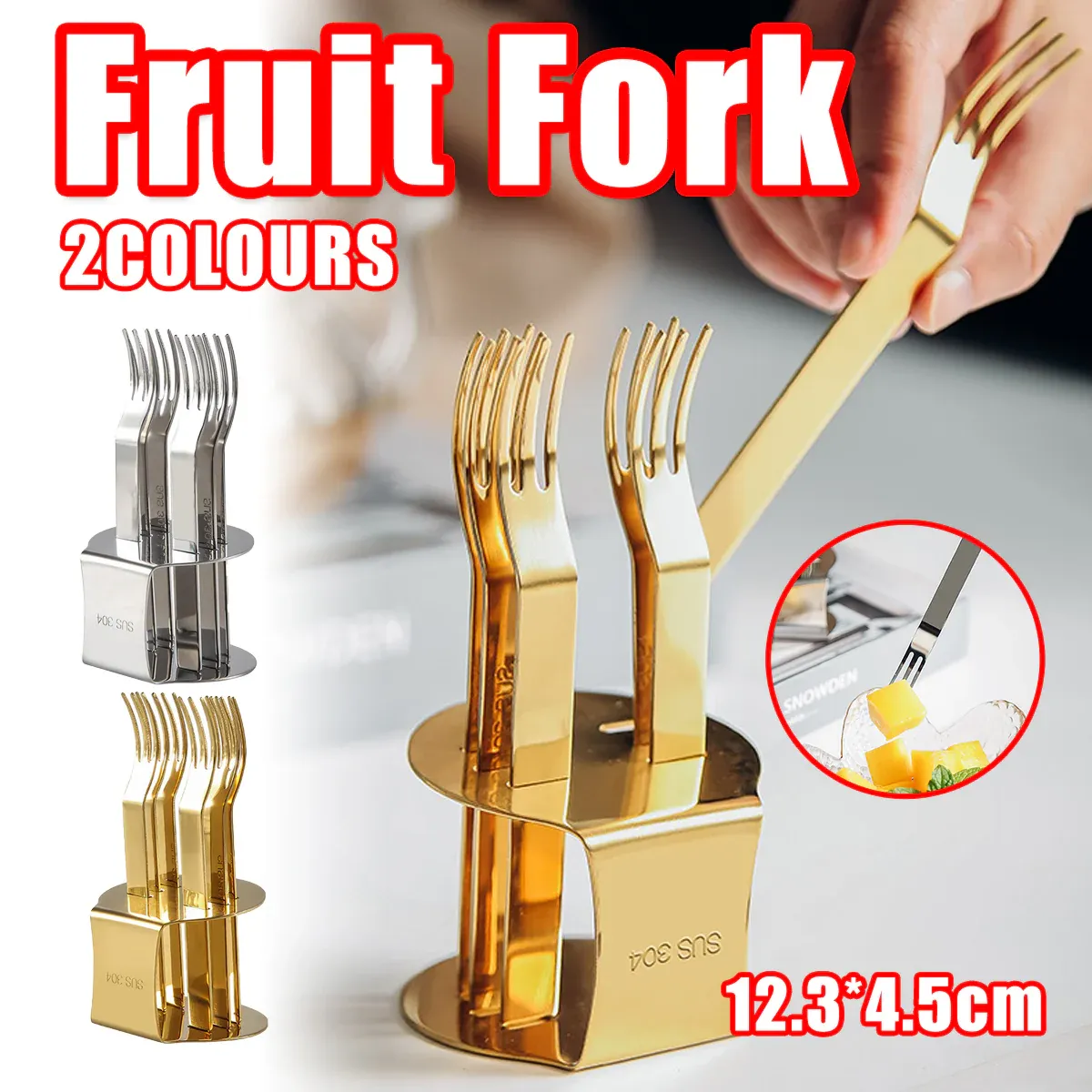 Elegant 304 Stainless Steel Fruit Forks Set of 6 For Home Dessert Cake Use - Golden — image 2