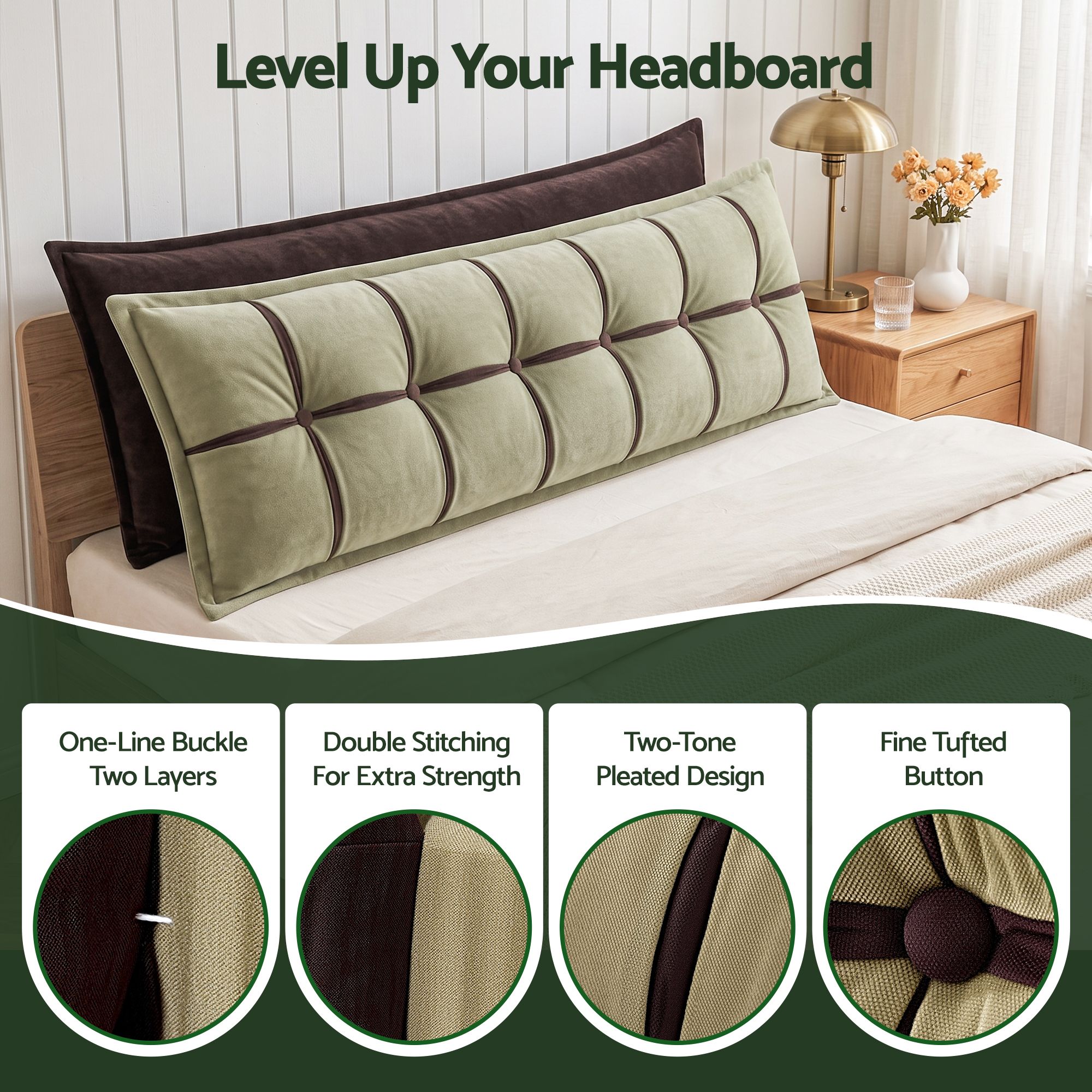 Giselle Bedding Headboard Pillow with Double-Layer Storage Wedge Reading Backrest with Adjustable Filling, Chenille Bed Rest Cushion for Daybed, Dorm, and RV โ image 3