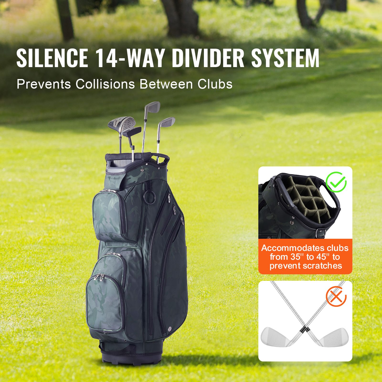 Golf Cart Bag with 14 Way Organizer Divider Top, 36” 11 Pockets Premium Nylon Cart Bag, Durable Golf Bags with Handles & Dust Cover & Detachable Straps for Men — image 2
