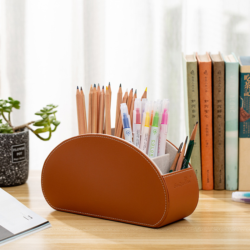Brown Stylish Remote Control Storage Box - PU Leather Organizer with Compartments โ image 3