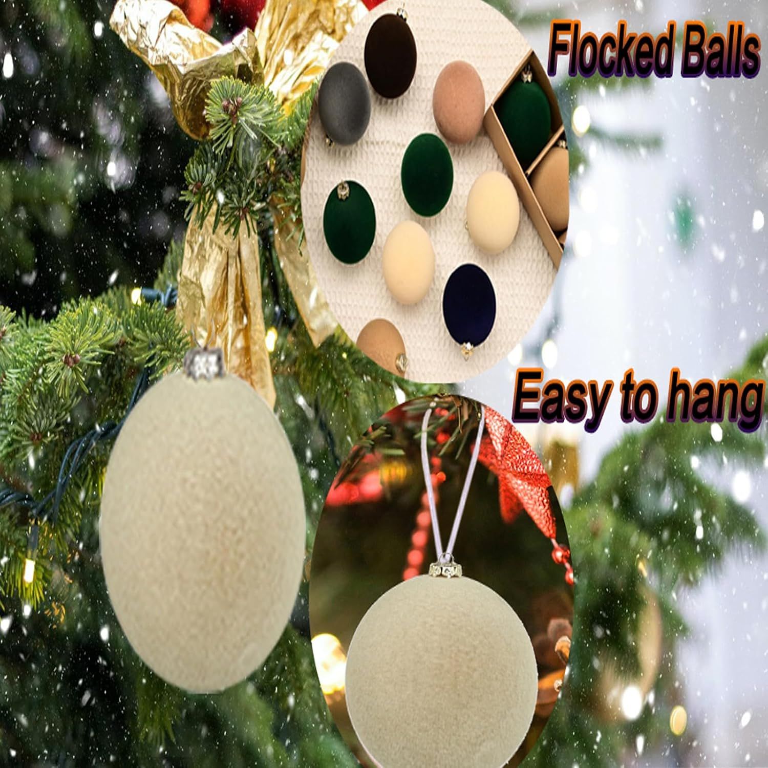 12pc Christmas Tree Hanging Balls Decoration Velvet Flocked 2.4Inch Plastic Balls Ornaments Vintage Shatterproof for Xmas Party Holiday (Beige) — image 4