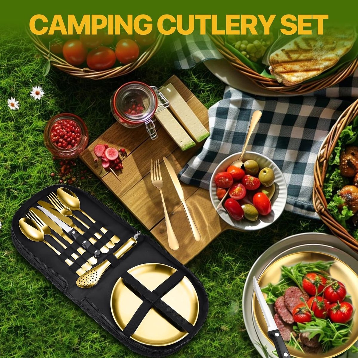 2 Person Cutlery Set (10-piece) - Camping Set for 2 People - Spoons, Knives, Forks, Steak Knives - 10 Pieces Stainless Steel Cutlery - Including Carrying Bag โ image 5
