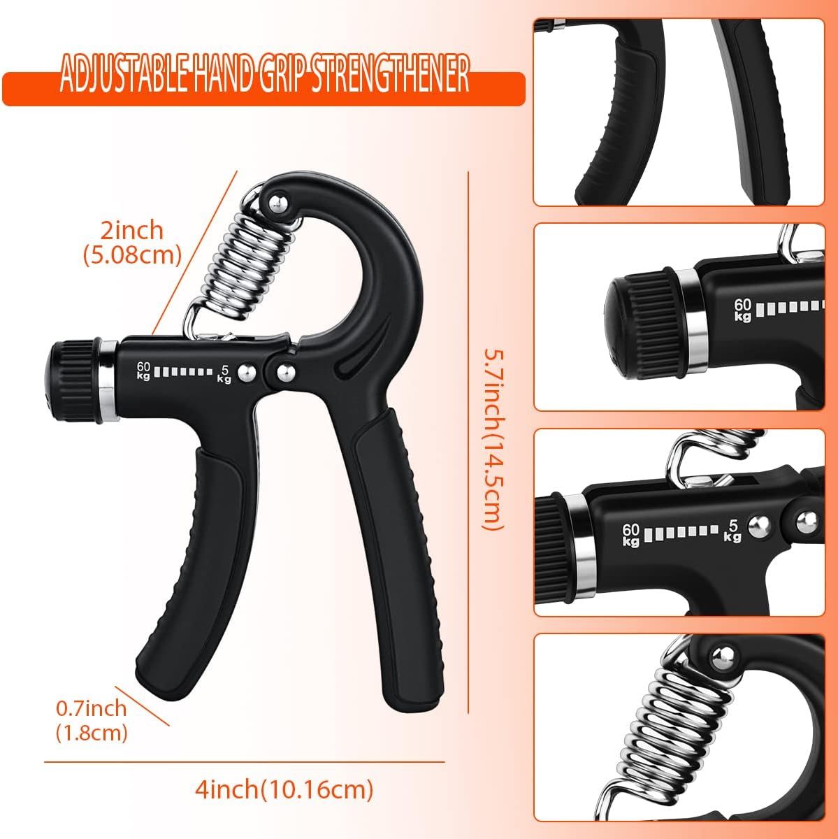 2 Pack Adjustable Hand Grip Strengtheners, Forearm Exercisers with 5 to 60 kg Resistance for Hand Training, Fitness and Rehabilitation — image 3