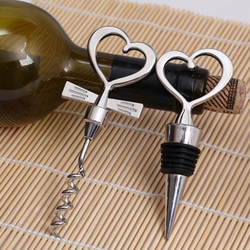 2 Pack Heart Wine Bottle Stopper,Stainless Steel Wine Bottle Stopper and Bottle-opener with Gift Box Packing Handheld Wine Bottle — image 3