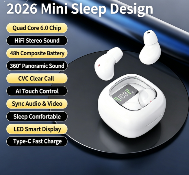 Y19 Mini Hidden Sleep Wireless Bluetooth Earbuds with LED Digital Display,white — image 2