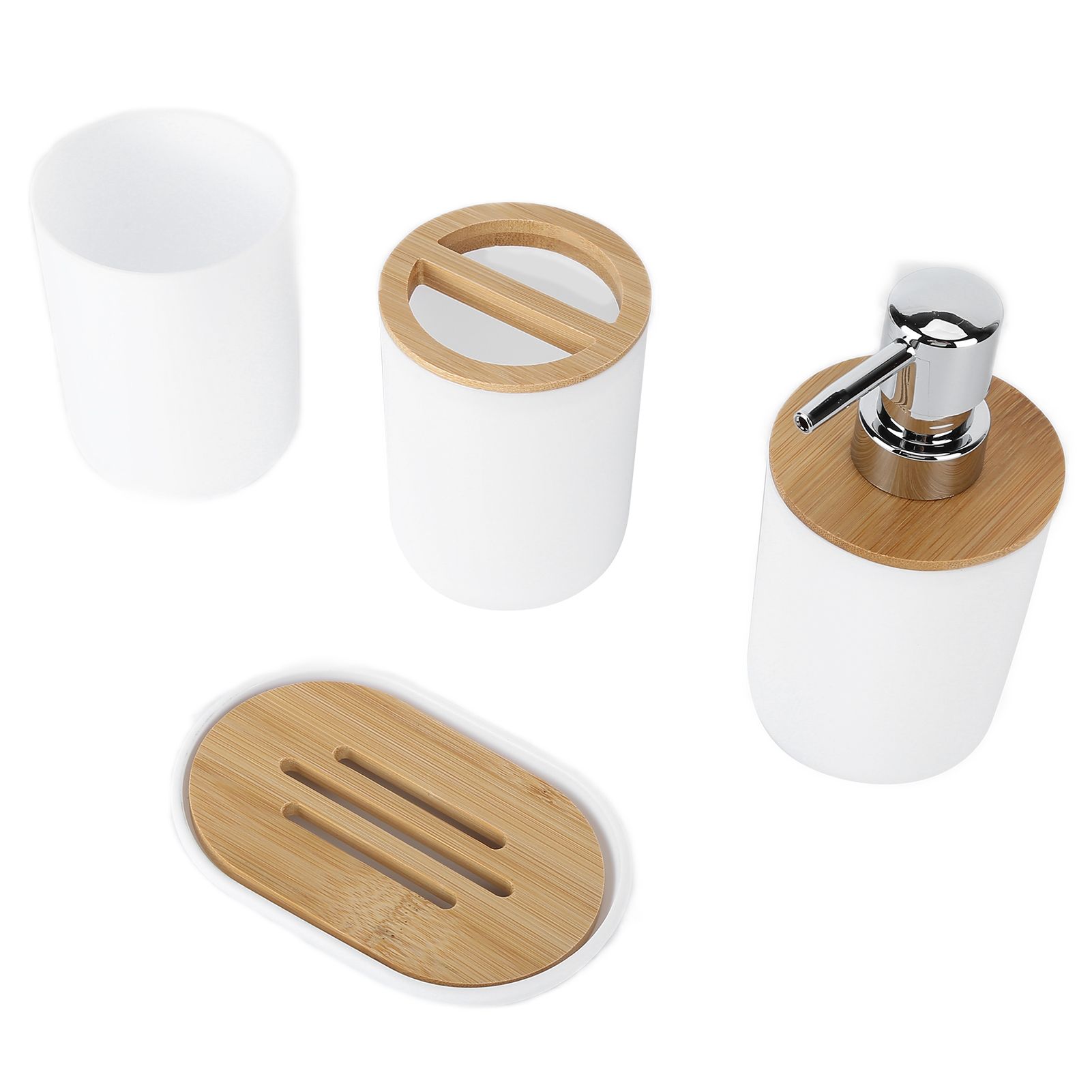 4Pcs Bathroom Accessory Set Bamboo Waterproof Durable Gift Toothbrush Cup for Home HotelWhite โ image 6