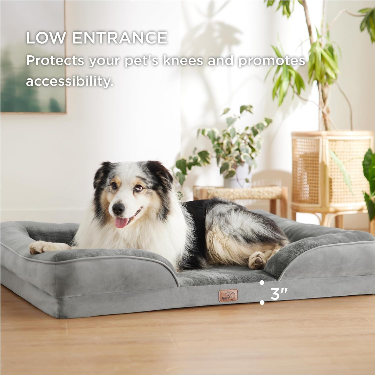 Grey Waterproof Egg-Crate Foam Therapeutic Pet Sofa Bed and Fleece Lounge (XL Size 110 × 82 × 17 CM) - Low Entry, High Bolster Support & Zipper Removable Cover — image 4