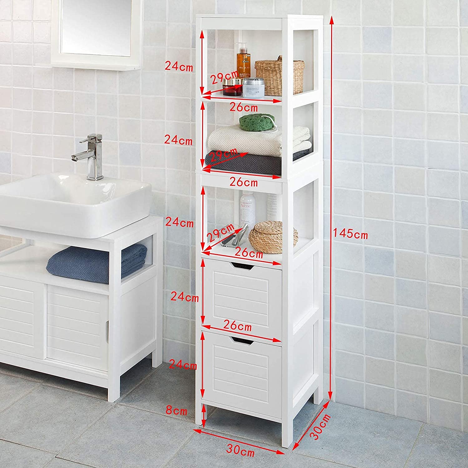 Freestanding Tall Cabinet with Standing Shelves and Drawers — image 4