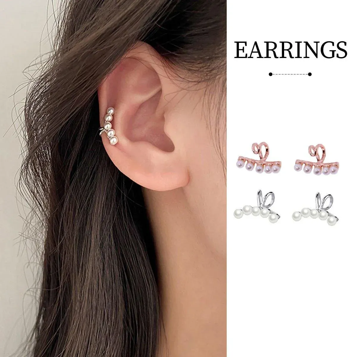 Pearl Ear Bone Clip Earrings No Piercing Needed Elegant Jewelry for Women Girls - Silver — image 2