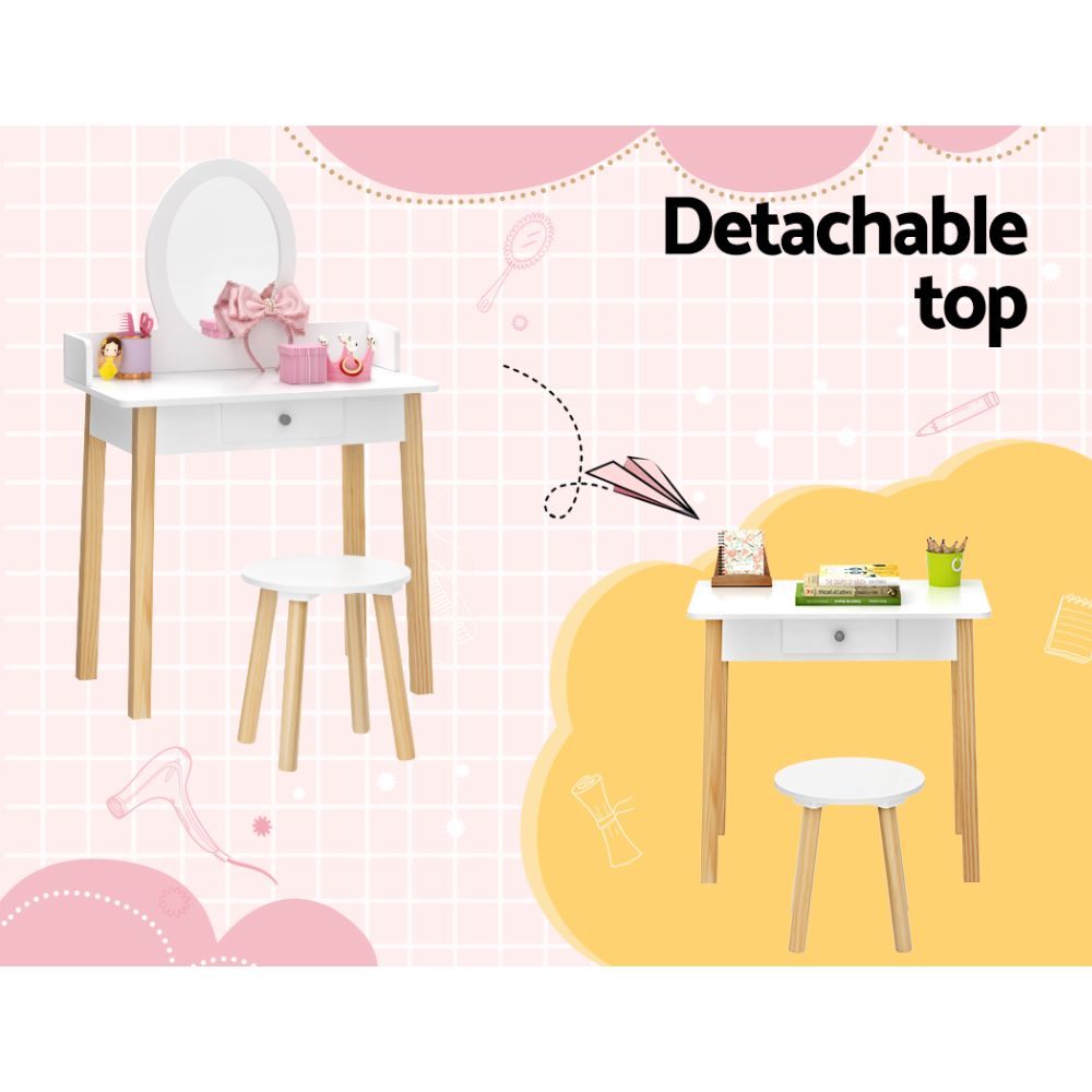 Keezi Kids Dressing Table Chair Set Wooden Leg Vanity Makeup Drawer Mirror — image 6