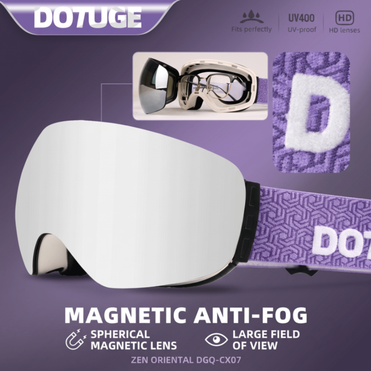Magnetic Ski Goggles with HD Anti-Fog Spherical Lens, UV400 Protection for Snow Sports, Compatible with Eyewear, Ideal for Skiing and Mountain Climbing (G) — image 2