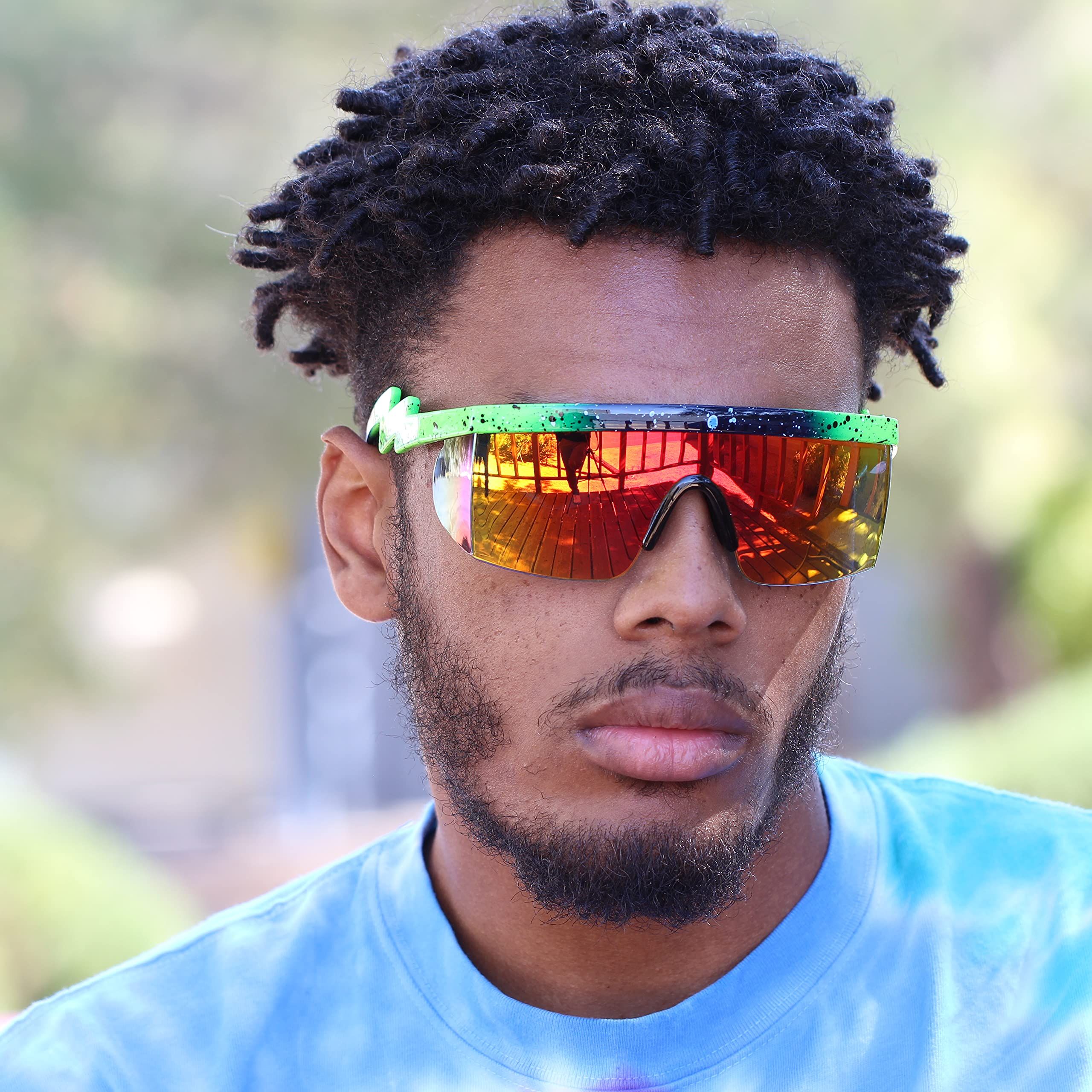 FLAWLESS EYEWEAR Semi Rimless Goggle Style Retro Rainbow Mirrored Lens Sunglasses Throwback Sunglasses β image 5