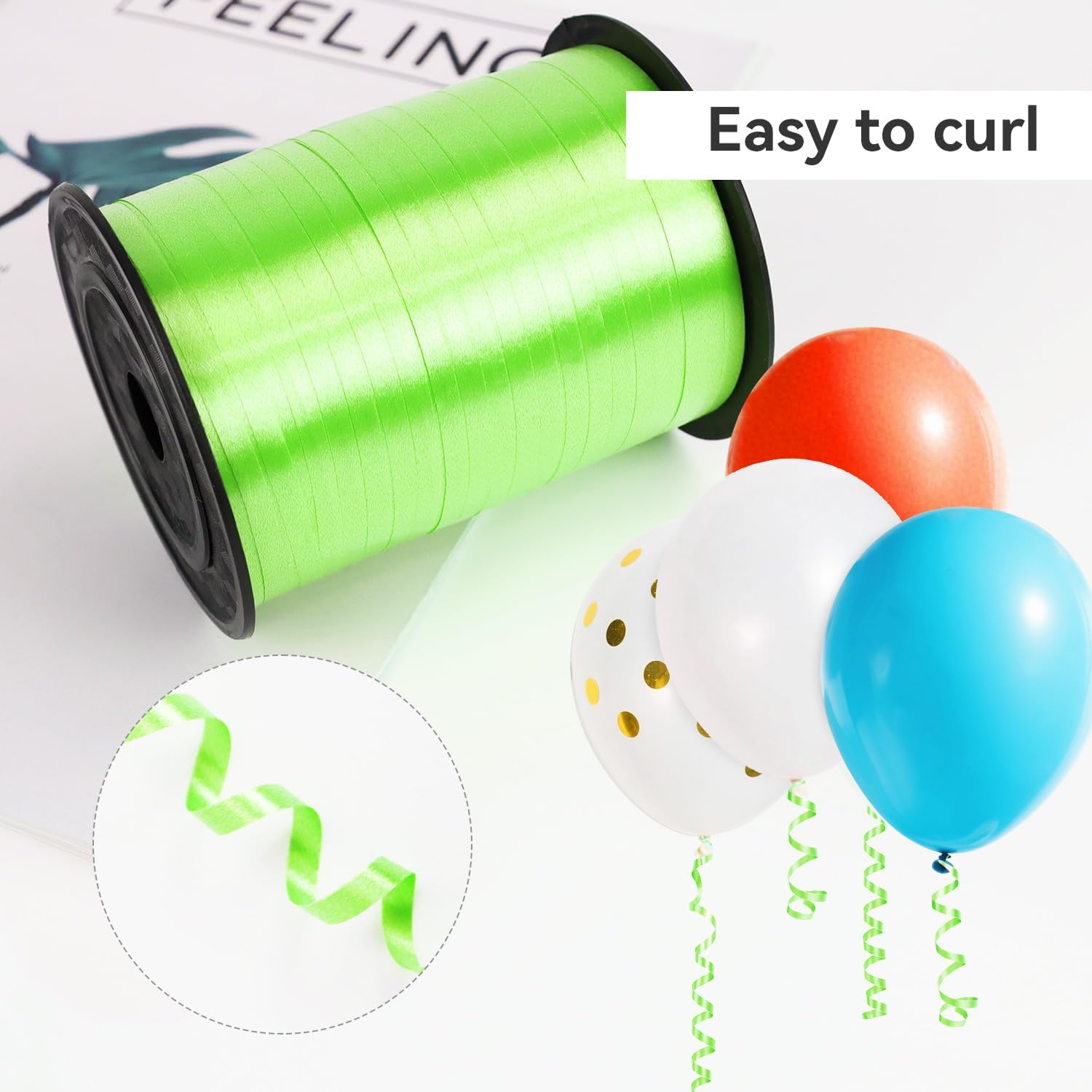 500 Yards Crimped Curling Ribbon 1/5" Balloon Ribbon for Gift Wrapping, Party Decoration, Balloon String (Green) — image 4
