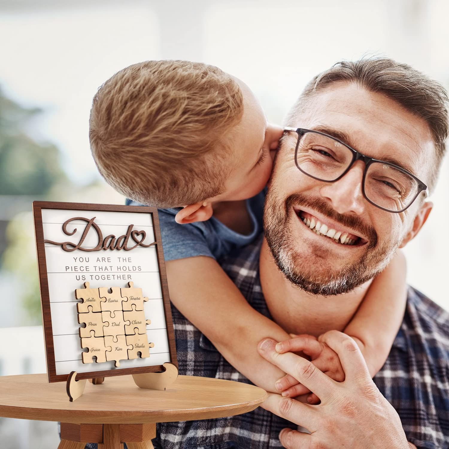 Dad & Children Name Puzzle Piece DIY Sign Plaque(8''x10''), Father's Day Gift Rustic Artwork Desk Decoration — image 5