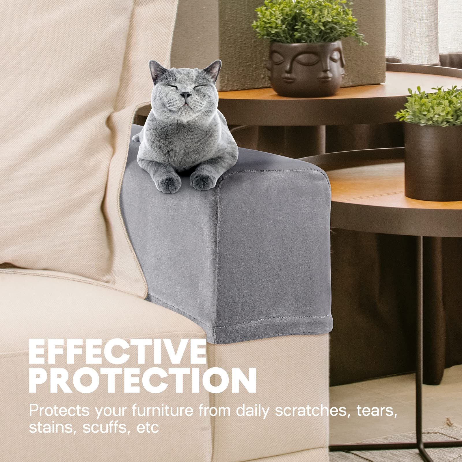 2Pcs Light Grey Armrest Covers, Washable Stretch Couch Arm Covers Couch Sofa Armchair Slipcovers for Chairs Sofa Furniture Protector Recliner Sofa — image 4