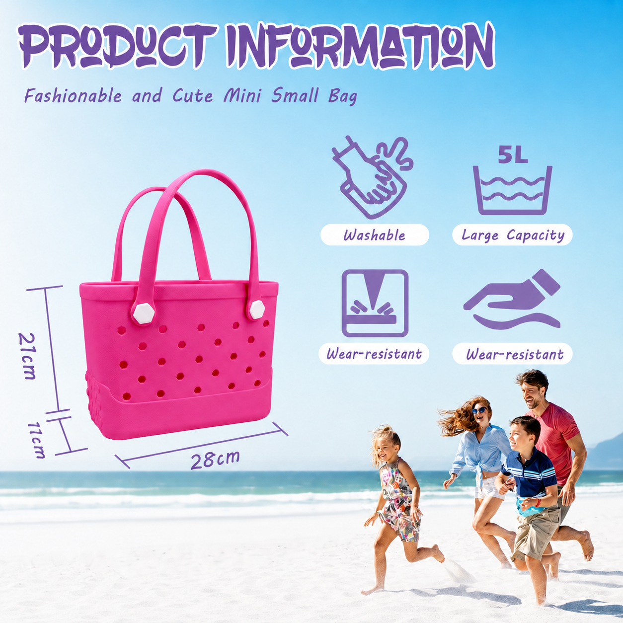 Waterproof Hexagon Mesh Beach Bag - Large Capacity Travel Storage Tote for Swimwear Towel Sunglasses - Rose Red Small 28x21x11cm โ image 6