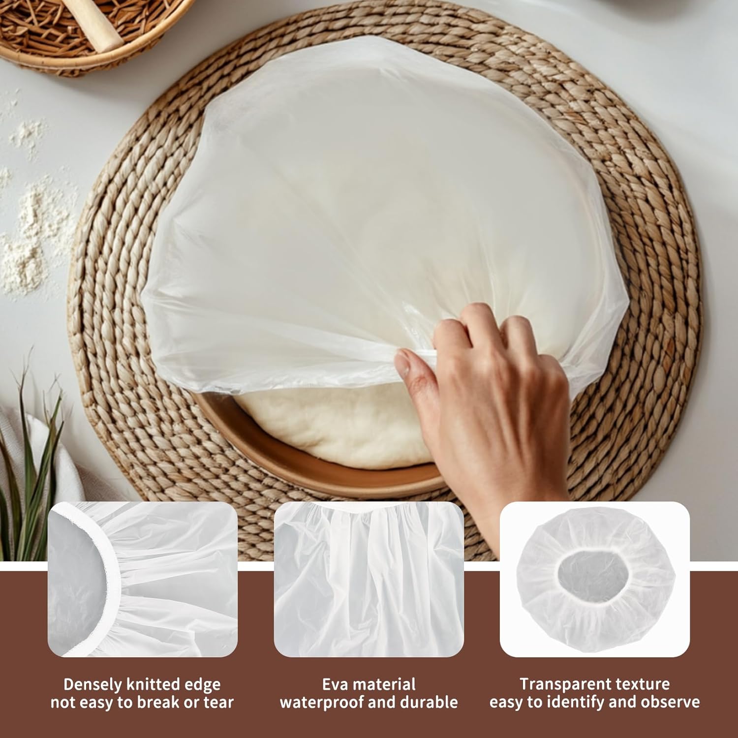 Reusable Bowl Covers for Bread Proofing 2pcs Eva Plastic Bowl Cover Stretch Elastic Food Storage Wrap Shower Caps Sourdough Rising Basket Dough Bread Baking — image 3