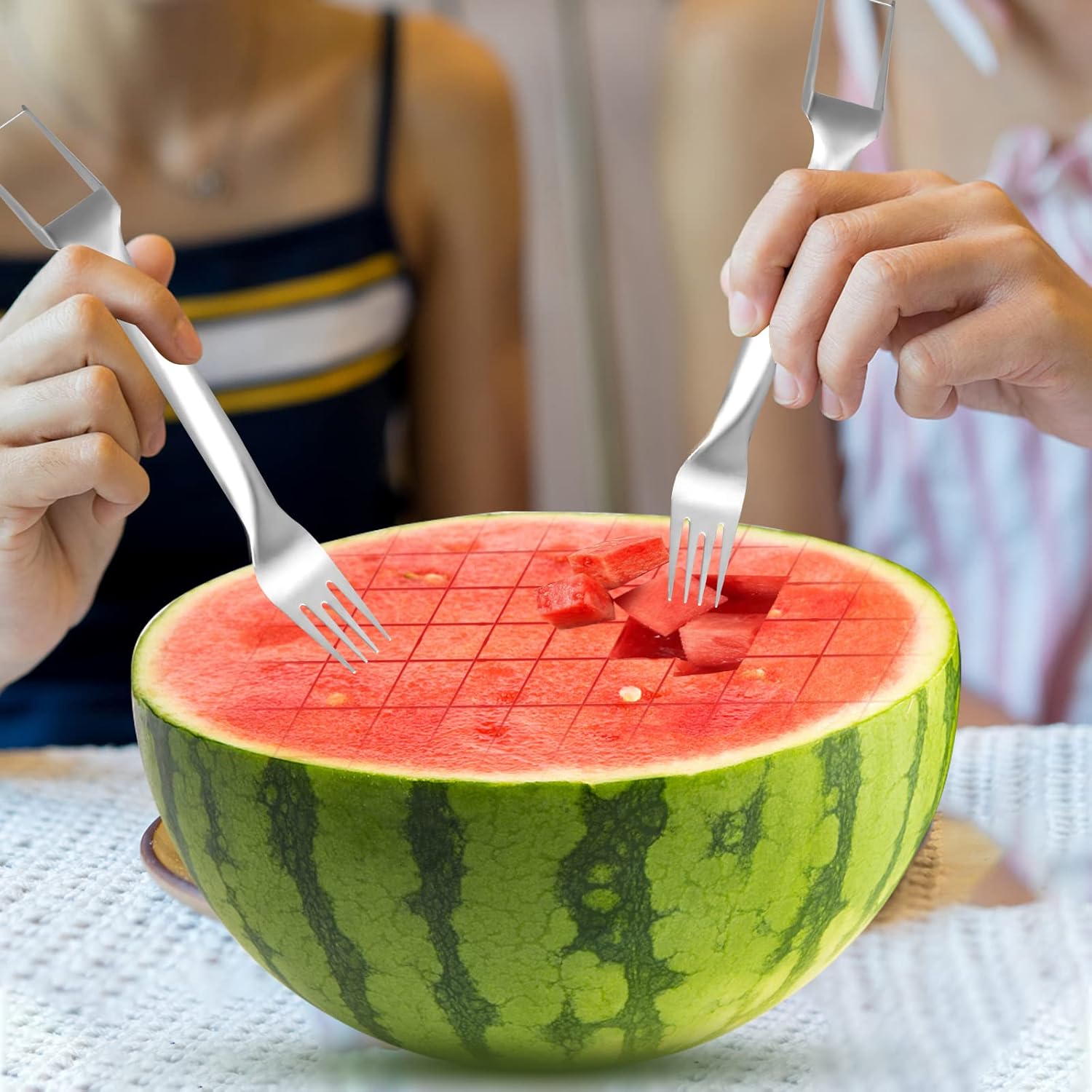2Pcs Watermelon Fork Slicer Cutter, Stainless Steel 2-in-1 Watermelon Fork Slicer, Portable Watermelon Fork Watermelon Cutter Slicer Tool Fruit Forks Slicer — image 4