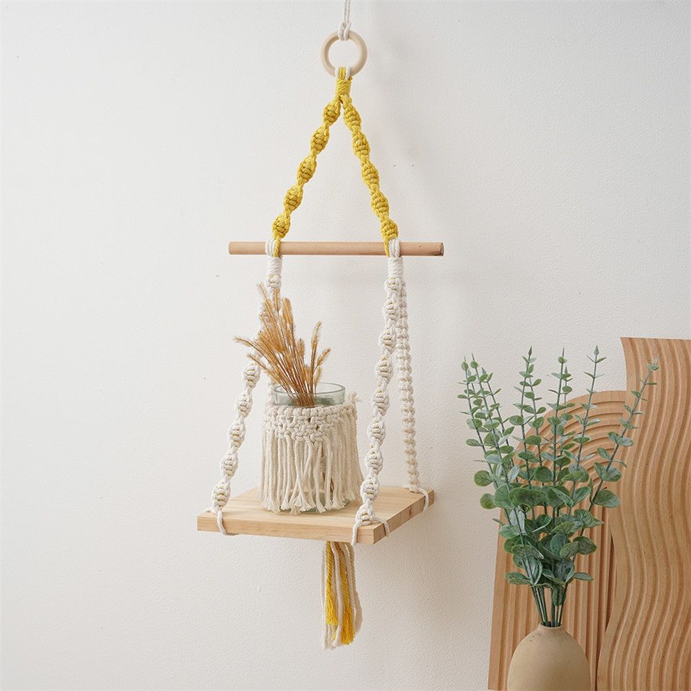 Wooden Wall Hanging w/Shelf & Sturdy Rope - Handmade Modern Living Room Decor - Wall Decor to Securely Hold Plants & More - Beautiful Boho Decorations for — image 2