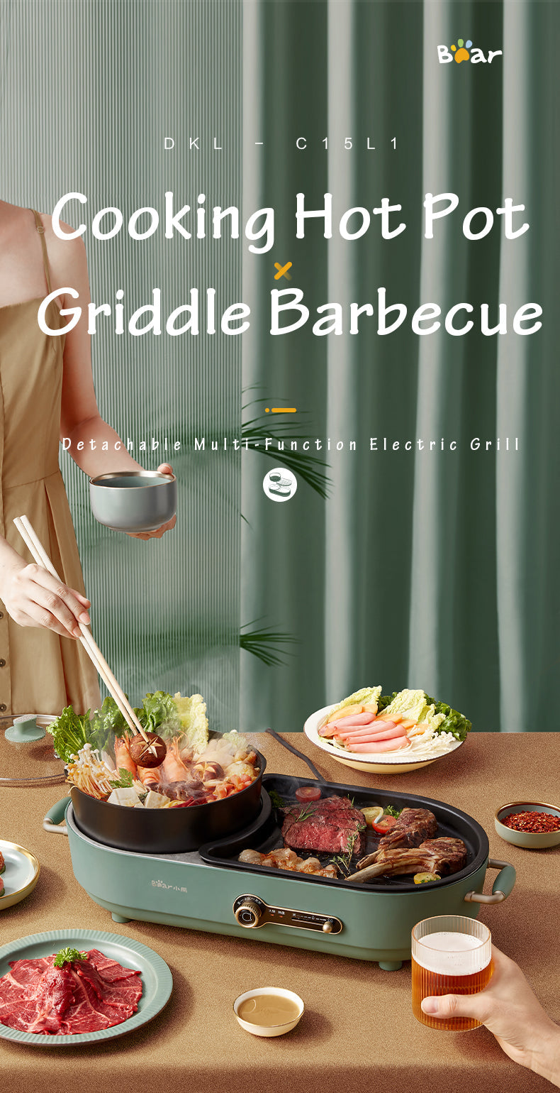 BEAR Multi-functional 2-in-1 Cooking Hot Pot And Griddle Barbecue Machine DKL-C15L1 โ image 3