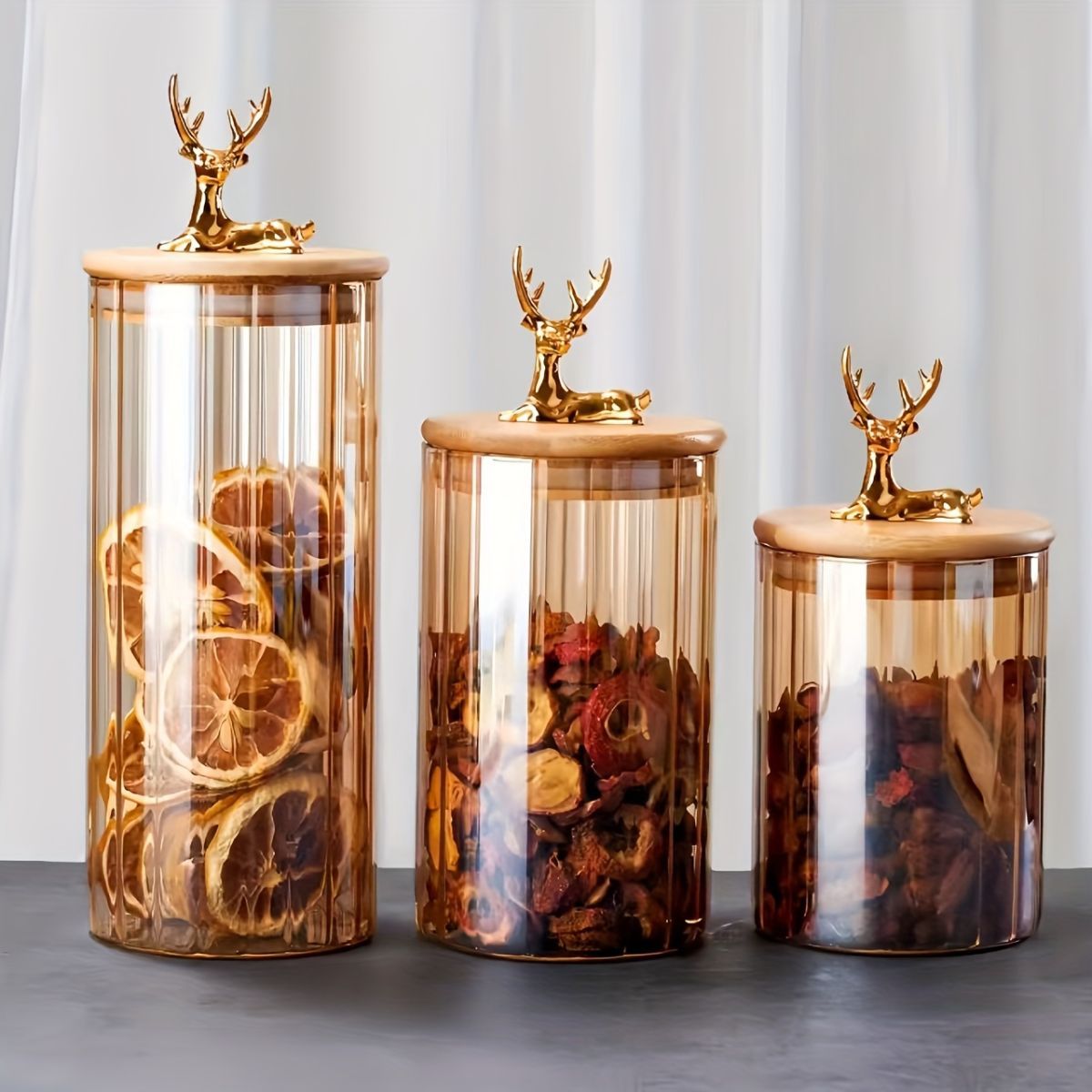 deer head storage jars, food grade canisters, coffee bean container, airtight cereal jar, grain storage set, decorative kitchen jars, pantry organization