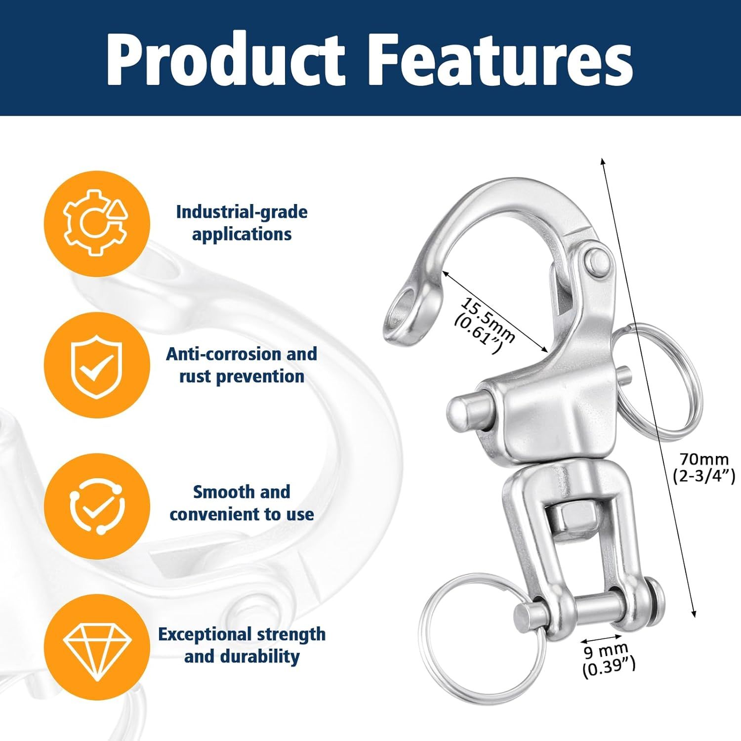 316 Stainless Steel Swivel Snap Shackle Clevis Quick Heavy Duty Release Spring Hook Marine Grade Sailing Halyard Shackle for Boat Rigging Industrial Lifting — image 2