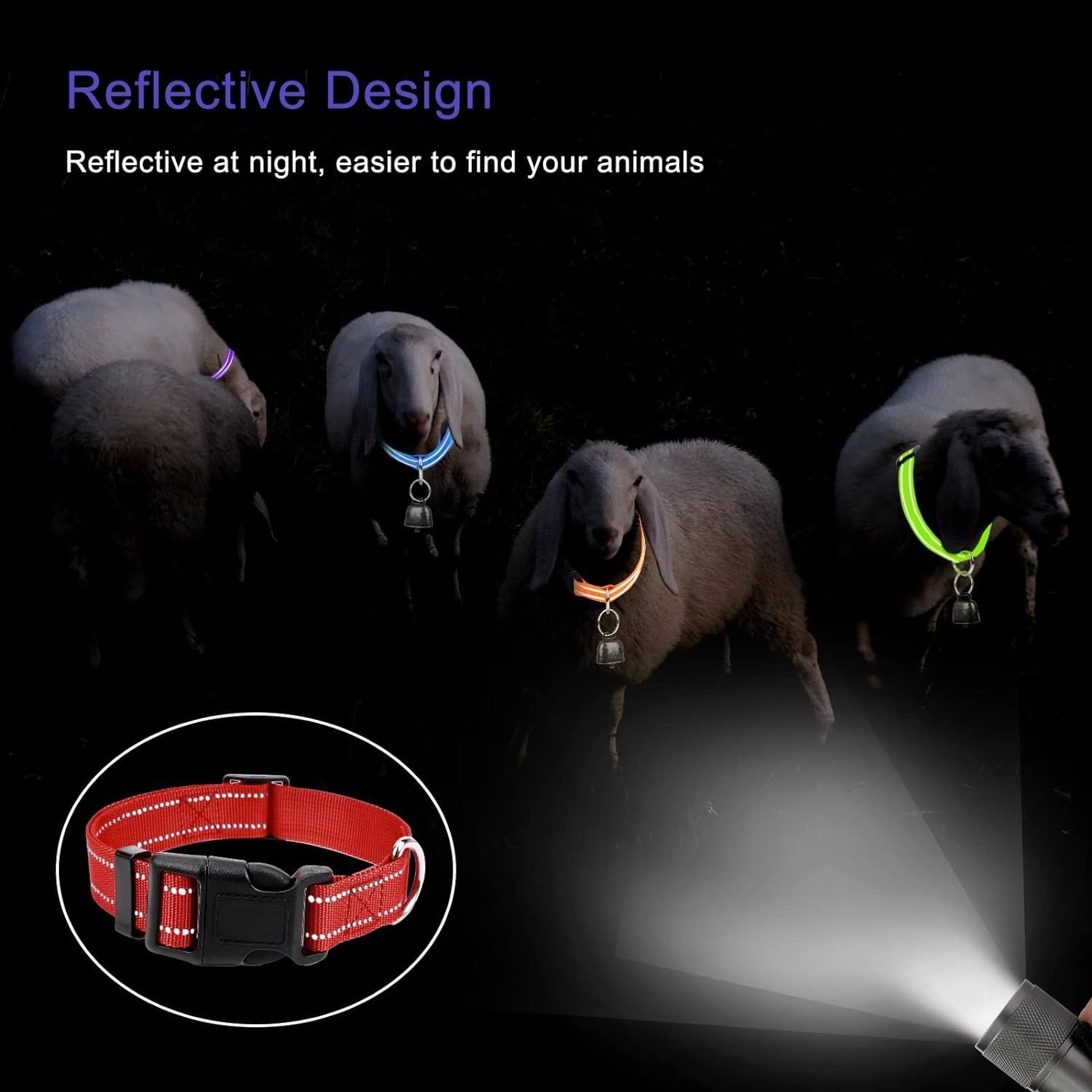 10 Pack Reflective Goat Collar with Crisp Bells,Adjustable Nylon Sheep Collar with Anti-Lost Grazing Copper Bell Quick-Release Buckle for Farm Livestock Goat โ image 2