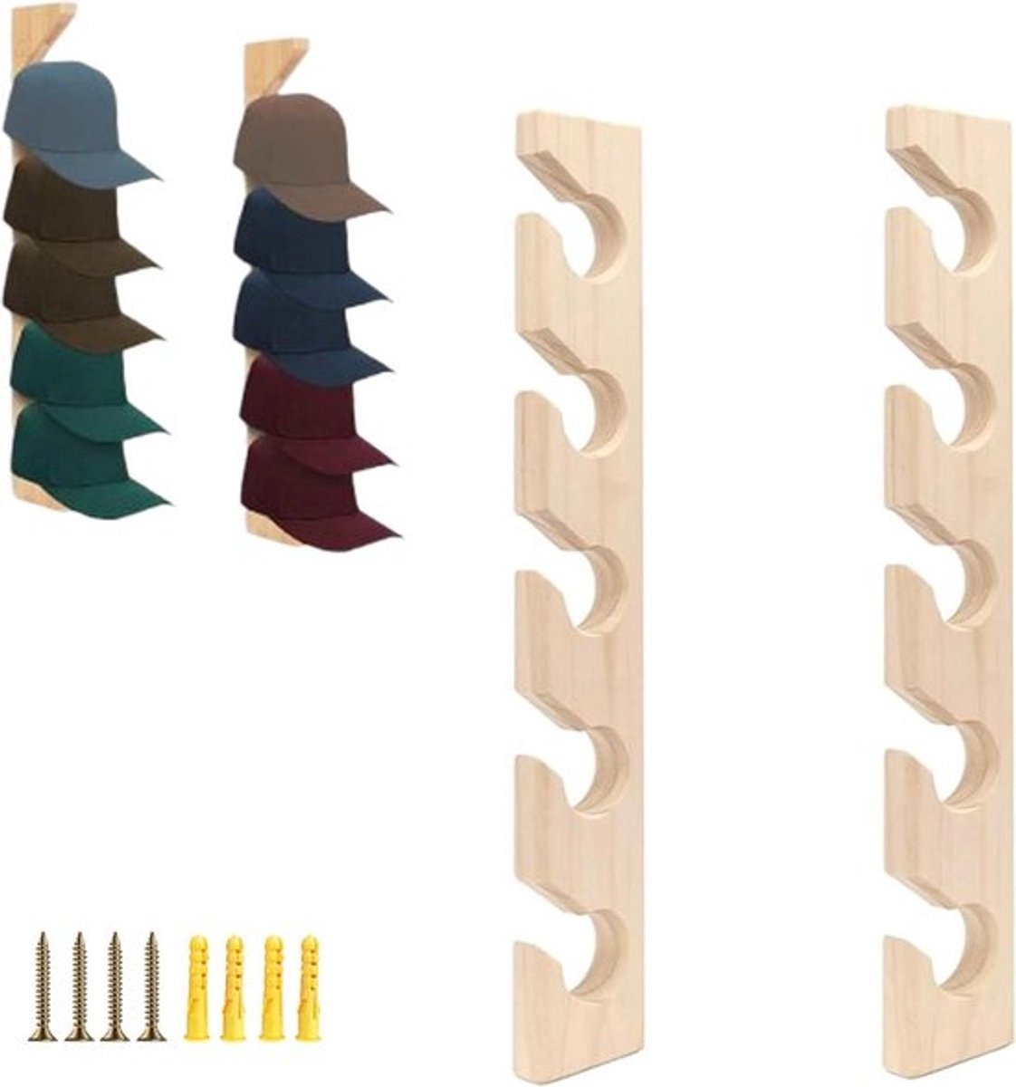 Hat Rack - 2 Pieces - Cap Rack - Cap Holder - Storage for Caps and Holders - Organizer for Caps - Coat Hook - Wall Coat Rack - Wall Hooks - Clothes