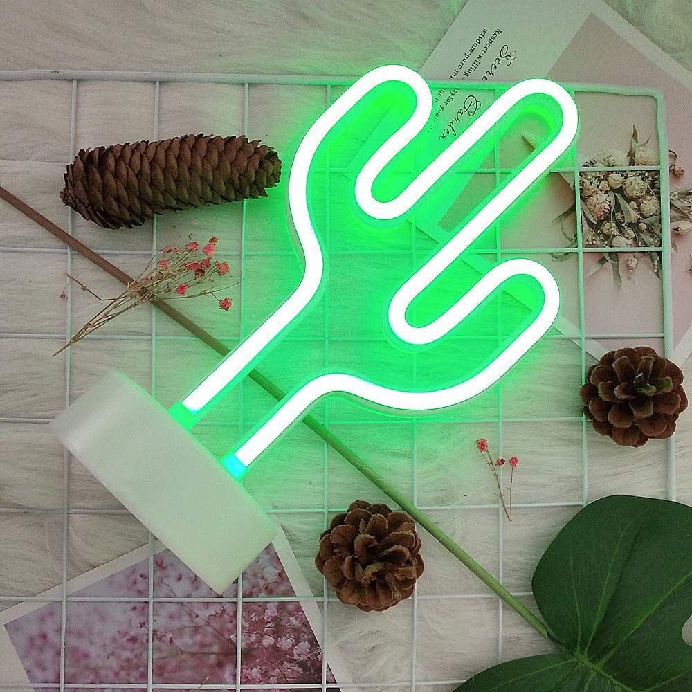 Green Cactus Neon Light Signs LED Cactus Neon Lights Night Lights with Pedestal Room Decor Battery/USB Operation Cactus Lamps — image 2
