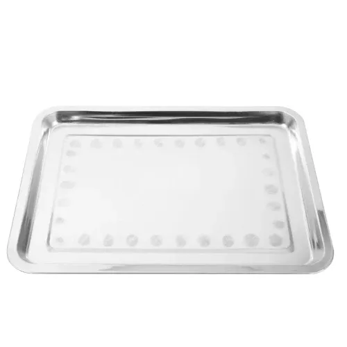 2X Stainless Steel Oblong Tray Plate Serving Tray Silver Dinner Food Kitchenware - 22 × 32CM
