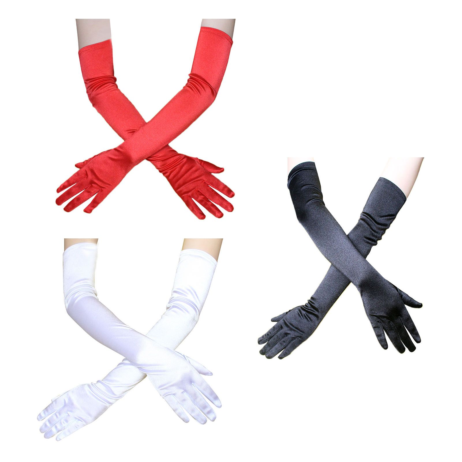 Long Satin Gloves Fashionable Stretch Long Evening Opera Satin Gloves for Wedding Performance Party — image 2